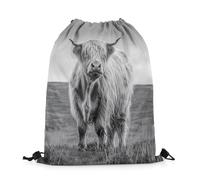 Homewish Highland Cow Drawstring Bags Western Farmhouse Drawstring Backpack Wild Animal Draw String Back Bag Funny Cute Animal Cinch Bag For Camping Traveling Trip,33 x 40 cm Black