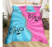 Homewish His And Her Duvet Cover Set King And Queen Bedding Set For Couple Blue Pink Spiral Swirl Stars Stripes Comforter Cover Set Romanic Valentines Presents Super King