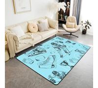 Homewish Hockey Area Rug 100x150 cm for Boys, Blue Sports Theme Bedroom Rugs for Kids Teen, Ice Hockey Puck Rink Washable Rug | Ball Game Gaming Carpet Indoor Floor Mat