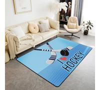 Homewish Hockey Themed Area Rug 100x150 cm for Boys, Sports Bedroom Rugs for Kids Teen, Ball Game Gaming Washable Rug | Ice Hockey Puck Carpet Indoor Floor Mat