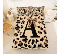 Homewish Homwish Leopard Print Fitted Sheet King Alphabet Initial A Bow Bed Sheets Coquette African Cheetah Bedding Set for Kids Boys Girls,Trendy Fashion Bowknot Bed Cover 3 Pcs