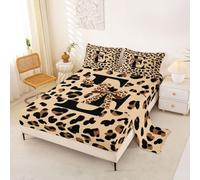 Homewish Homwish Leopard Print Sheet Set King Alphabet Initial E Bow Bed Sheets Coquette African Cheetah Bedding - Trendy Fashion Bowknot Bed Sheets Set 4 Piece
