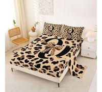 Homewish Homwish Personalized Leopard Print Sheet Set Double African Cheetah Bow Bed Sheets Modern Fashion Initial Letter Bedding - Coquette Bowknot Bed Sheets Set 4 Piece