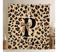 Homewish Homwish Personalized Leopard Print Window Curtains 46 x 72 Inch 2 Panel Sets - African Cheetah Bow Blackout Curtains Modern Fashion Initial Letter P Window Treatments Drapes Coquette Bowknot
