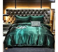 Homewish Hotel Green Duvet Cover Set Double Silk Like Satin Bedding Set Summer Reversible Comforter Cover Honeymoon Sexy Luxury Soft Lightweight Brushed Bedspread Cover For Farmhouse Bedroom Decor