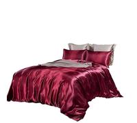 Homewish Hotel Quality Burgundy Duvet Cover Set Single/Single Size Silk Like Satin Bedding Set Summer Reversible Quilt/Comforter Cover Honeymoon Sexy Luxury Soft Microfiber Bedding Collection