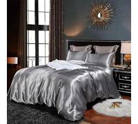 Homewish Hotel Quality Silver Duvet Cover Set Single Size Silk Like Satin Bedding Sets Summer Reversible Quilt/Comforter Cover Honeymoon Sexy Luxury Soft Microfiber Bedding Collection