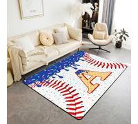 Homewish Ice Cream Baseball Area Rugs 150x200cm - Personalized Initial A Living Room Rug Baseball Lovers Ball Sports Non Shedding Carpet For Kids Boys Teens Adults Sweet Candy Dessert Large Rugs