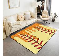 Homewish Ice Cream Large Rugs for Bedroom 150x200cm | Baseball Living Room Rug Pale Yellow Vibrant Orange Game Sports Non Shedding Carpet for Hall Lounge Office
