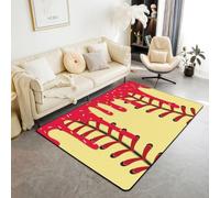 Homewish Ice Cream Large Rugs for Living Room 150x200cm | Baseball Floor Carpet Pale Yellow Bright Red Game Sports Area Rugs Non Shedding for Hall Lounge Office