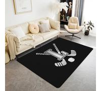 Homewish Ice Hockey Area Rug 150x200cm for Bedroom - Initial Letter L Rugs Living Room Winter Sports Non Shedding Carpet,Black Grey Large Rugs