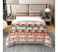 Homewish Indian Theme Aztec 100 Percent Cotton Duvet Cover,Bohemian Geometric Bedding Set Double,Western Country Style Comforter Cover,Ethnic Tribal Arrow Bed Sets with 2 Pillowcases,Orange
