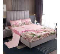 Homewish Initial A-Z Letter Sheet Set Personalized Initial Letter L Single Sheets Set, Monogrammed Pink Bow Romantic Rose Bowknot Kawaii Fitted Sheet
