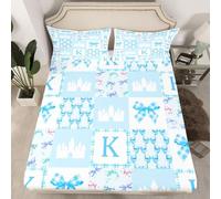 Homewish Initial K Letter Bed Sheets Single Ribbon Bow Fitted Sheet for Kids Teens Kawaii Bowknot Castle Bedding Set,Cute Girly Bed Cover 2 Pcs