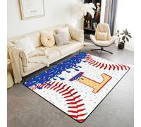 Homewish Initial L Baseball Area Rugs 150x200cm for Bedroom Living Room - Funny Ice Cream Modern Floor Carpet Boys Baseball Lovers Large Rugs Sports Gaming Non Shedding Carpet