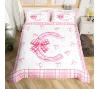 Homewish Initial Letter C Comforter Cover Pink Bow Bedding Set Cot,Cute Alphabet Bows Duvet Cover For Kids Boys Girls Adults Personalized For Women Men Bed Set