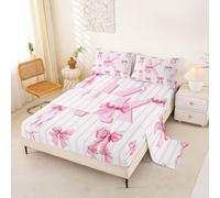 Homewish Initial Letter K Bow Bed Sheets Single Pink Girly Bowknot Sheet Set Cute Fantasy Princess Bow Tie Bedding Set - Kawaii Butterfly Knot Fitted Flat Sheets 3 Piece