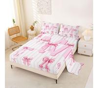 Homewish Initial Letter M Sheet Set Single Pink Bowknot Girly Bed Sheets Cute Monogrammed Bedding - Dreamy Princess Bow Tie Bed Sheets Set 3 Piece