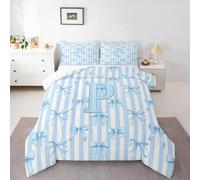 Homewish Initial Letter P Stripes Bow Alphabet Blue Single Duvet Set - Bowknot Coquette Bedding Set Princess Dreamy Quilt Set - Kawaii Coverless Duvet