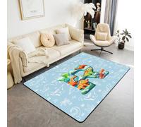Homewish Initial Letter R Area Rug 150x200 cm 3D Dinosaur Living Room Rug Non Slip Jungle Animals Dino Carpet For Bedroom Kitchen Dinosaur Monogram Indoor Floor Mat Non Slip