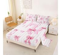 Homewish Initial Letter R Bedding Set Single Pink Alphabet Bow Bed Sheets Romantic Dreamy Bowknot Sheet Set - Cute Kawaii Coquette Fitted Top Sheets 3 Piece