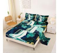 Homewish japanese Sheet Set Double abstract waterfall Bed Sheets Green Forest landscape Bedding - modern aesthetic Bed Sheets Set 4 Piece