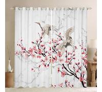 Homewish Japanese Style Curtains & Drapes Chic Cherry Blossoms Curtains, Grey White Marble Blackout Curtains Oriental Exotic Style Living Room Curtains, Wild Crane Window Curtains 66" Wx72 L 2 Panels