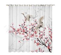 Homewish Japanese Style Curtains & Drapes Chic Cherry Blossoms, Grey White Marble Blackout, Oriental Exotic Style Living Room, Wild Crane Window Curtains, 66" W x 72" L, 2 Panels