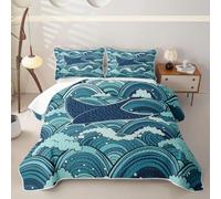 Homewish Japanese Wave Manta Ray Double Quilt Set 3 Piece