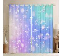 Homewish Jellyfish 66"" x72 Blackout Curtains For Girls Bedroom Galaxy Window Curtains Purple Blue Ombre Pastel Glitter Stars Ocean Animal Curtains & Drapes Love Heart Window Treatments 2 Panels