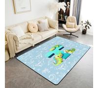 Homewish Jungle Animals Area Rug 100x150 cm Cute Cartoon Dino Living Room Rug Non Slip Initial Letter T Carpet For Bedroom Kitchen 3D Dinosaur Indoor Floor Mat Non Slip