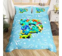 Homewish Jungle Animals Dino Cot Duvet Cover Cartoon Initial Letter P Bedding Set Cute Dinosaurs Comforter Cover For Kids Boys Girls,3D Dinosaur Bed Set
