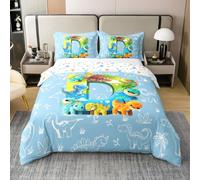 Homewish Jungle Dinosaur Animal Bedding Set Super King Cartoon Initial Letter D Cotton Duvet Cover Dino Monogram Comforter Cover For Kids Boys Girls Adults Cute Dinosaurs Bed Set 3 Pcs