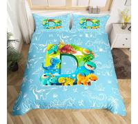 Homewish Jungle Dinosaur Animal Cot Duvet Cover Cartoon Initial Letter D Bedding Set Dino Monogram Comforter Cover For Kids Boys Girls,Cute Dinosaurs Bed Set