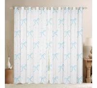 Homewish Kawaii Bowknot Blackout Curtains Kids Blue Bow Knot Window Curtains 2 Panel Sets 66 x 72 Inch Princess Galaxy Stars Decor Dreamy Princess Window Treatments Drapes Decor For Bedroom