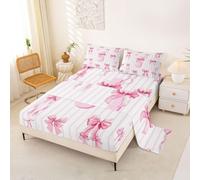 Homewish Kawaii Bowknot Sheet Set Single Dreamy Princess Style Bed Sheets Cute Initial Letter J Bow Bedding - Pink Chic Butterfly Knot Bed Sheets Set 3 Piece