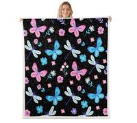 Homewish Kawaii Butterfly Fuzzy Plush Throw Bohemian Floral Fleece Blanket Cute Moth Sherpa Blanket - Dreamy Butterflies Decor for Bed Couch Baby 30"x40"