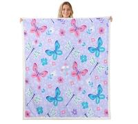 Homewish Kawaii Butterfly Sherpa Blanket Cute Moth Fuzzy Plush Throw Bohemian Floral Fleece Blanket - Dreamy Butterflies Decor for Bed Couch Baby 30"x40"
