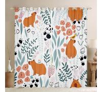 Homewish Kawaii Capybara Curtains Blackout,Cartoon Capybara Curtains & Drapes,Cute Love Heart Leaf Flower Window Curtain for Kids Girls Boys,Paw Print Animals Curtains 2 Panels 46x54