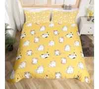 Homewish Kawaii Cat Single Duvet Cover for Boys Girls Cute Kitten Pet Bedding Set, Yellow White Bed Set Super Cozy 2 Pieces, Duvet Cover + Pillowcase