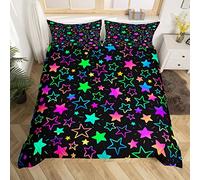 Homewish Kawaii Glitter Stars Comforter Cover Rainbow Glowing Star Duvet Cover Psychedelic Space Cosmos Bedding Set Double Colorful Neon Light Star Quilt Cover Girls Cute Bedspread Cover 3Pcs Cozy