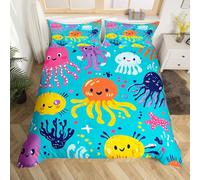 Homewish Kawaii Octopus Quilt Cover Single,Cute Ocean Life Bedding Set,Sea Animals Sealife Marine Bed Cover,Lovely Underwater Theme Bed Set For Kids Boys With 1 Pillowcase
