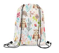 Homewish Kawaii Owl Drawstring Backpack 33 x 40 cm, Cute Owls Flowers Printed Drawstring Bags, Cartoon Animals Birds Wildlife Draw String Back Bag For Sport, Pink Blue Florals String Backpack