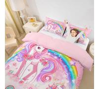 Homewish Kawaii Rainbow Unicorn King Duvet Cover For Girls,Cute Cartoon Animal Bedding Set Sweet Dessert Unicorn Quilt Cover Dreamy Princess Style Quilt Cover For Kids Teen Women