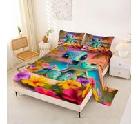 Homewish Kawaii Shell Sheet Set Single Hawaii Ocean Beach Bed Sheets Tropical Palm Tree Bedding - Cartoon Tortoise Bed Sheets Set 3 Piece
