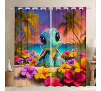 Homewish Kawaii Shell Window Curtains 66 x 72 Inch 2 Panel Sets - Hawaii Ocean Beach Blackout Curtains Tropical Palm Tree Window Treatments Drapes Cartoon Tortoise for Bedroom