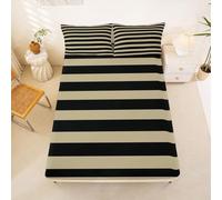 Homewish Khaki and Black Striped Fitted Sheet King Modern Abstract Stripes Bed Sheets Simple Geometric Lines Bedding Set for Kids Boys Girls,Abstract Horizontal Striped Bed Cover 3 Pcs