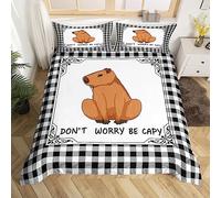Homewish Kids Capybara Comforter Cover Double, Funny Rodent Animal Bedding Set Cute Pet Animal Duvet Cover for Boys Girls Adults Buffalo Grid Quilt Cover with 2 Pillowcases, Brown Black White
