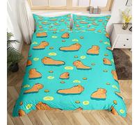 Homewish Kids Capybara Duvet Cover Single, Brown Capybaras Bassuper King Bedding Set Funny Rodent Animal Comforter Cover for Boys Girls Animal Lovers, Cute Capybara Botanical Lotus Bed Cover 2 Pieces