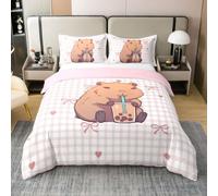 Homewish Kids Cartoon Capybara Cotton Single Bedding Sets 1 Pillowcase | Girls Pink Gingham Bedding Set Trendy Bows Love Hearts Quilt Cover All Seasons Cottagecore Animal Print Bed Sets